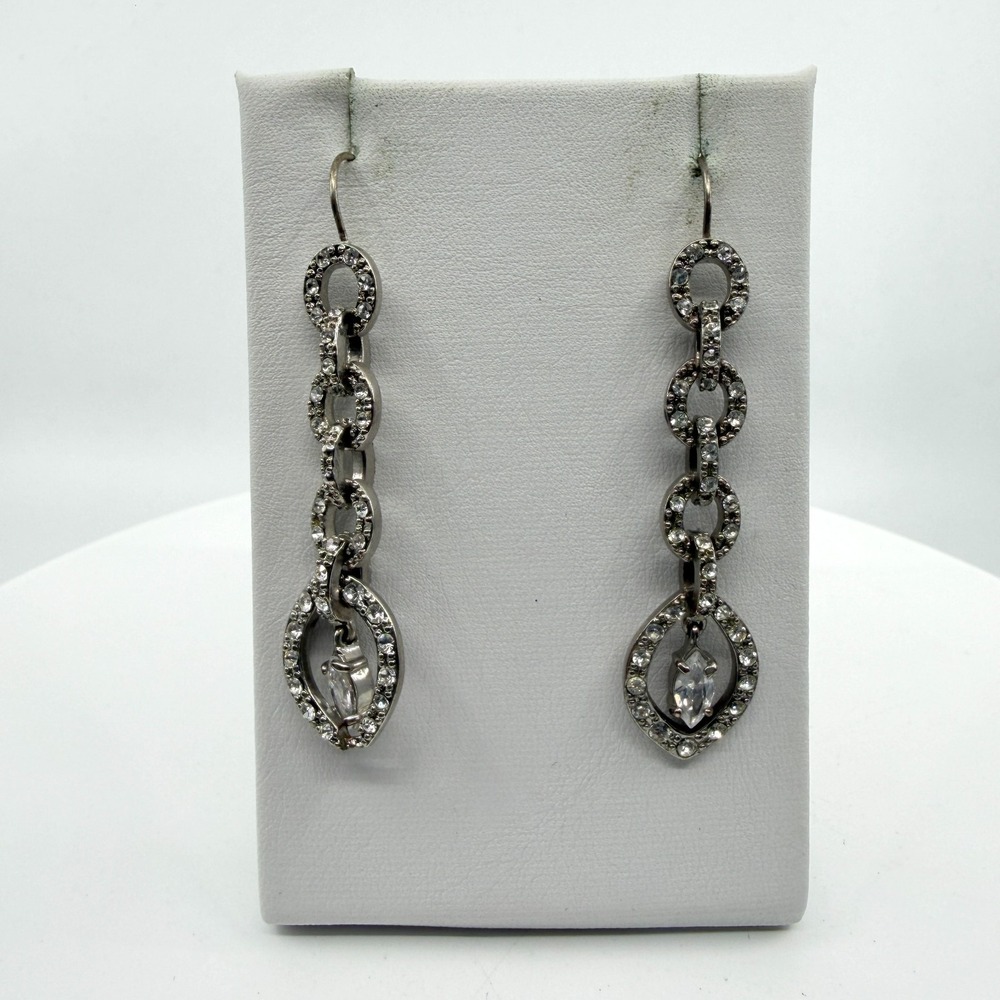 Monet Elegant Gunmetal Link Crystal Dangle Earrings Statement Formal Jewelry